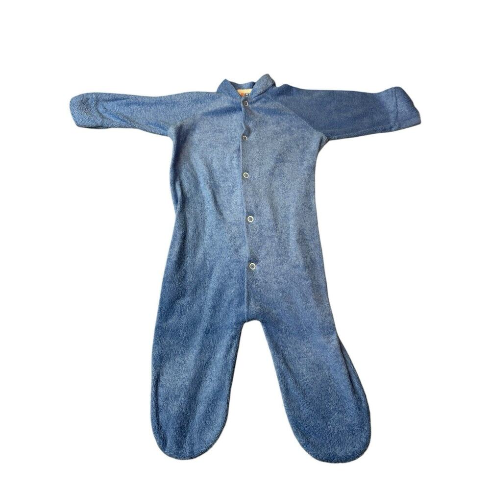 Vintage 0-3 Months Newborn Unisex Small Steps Baby Sleeper Terry Cloth Blue